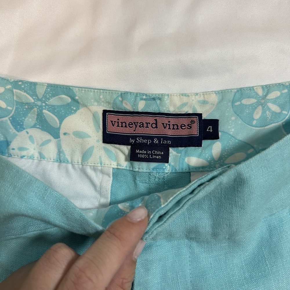 Vineyard Vines Women's Size 4 Aqua Linen Blend Cropped Pants Casual Resortwear - Picture 8 of 8